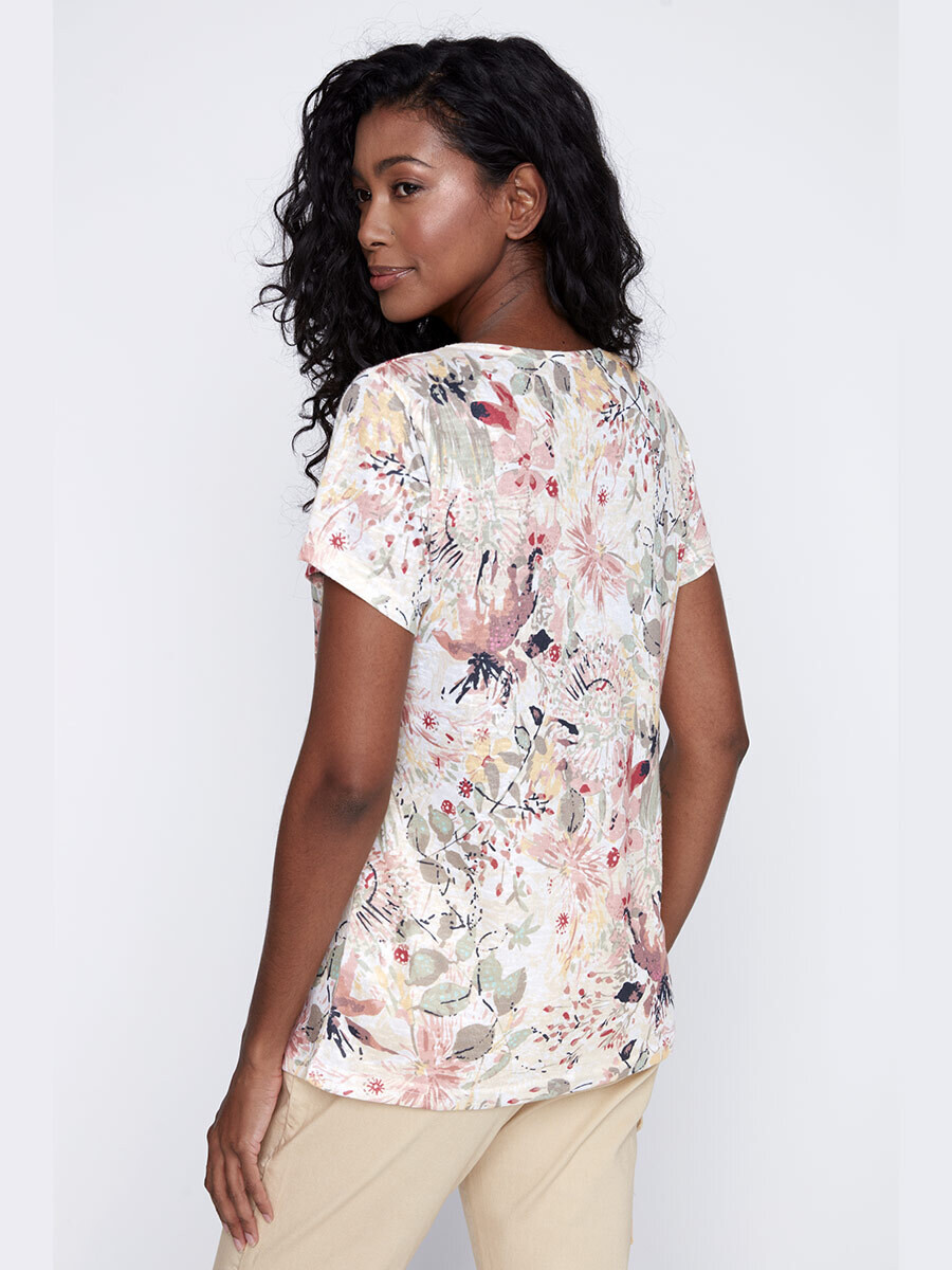 Coco Y Club 2412340 Women's Short Sleeve Printed Floral T-Shirt – Khaki Combo