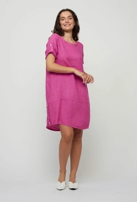 Pistache S-5078 Women's Linen Dress w/ Back Pleats