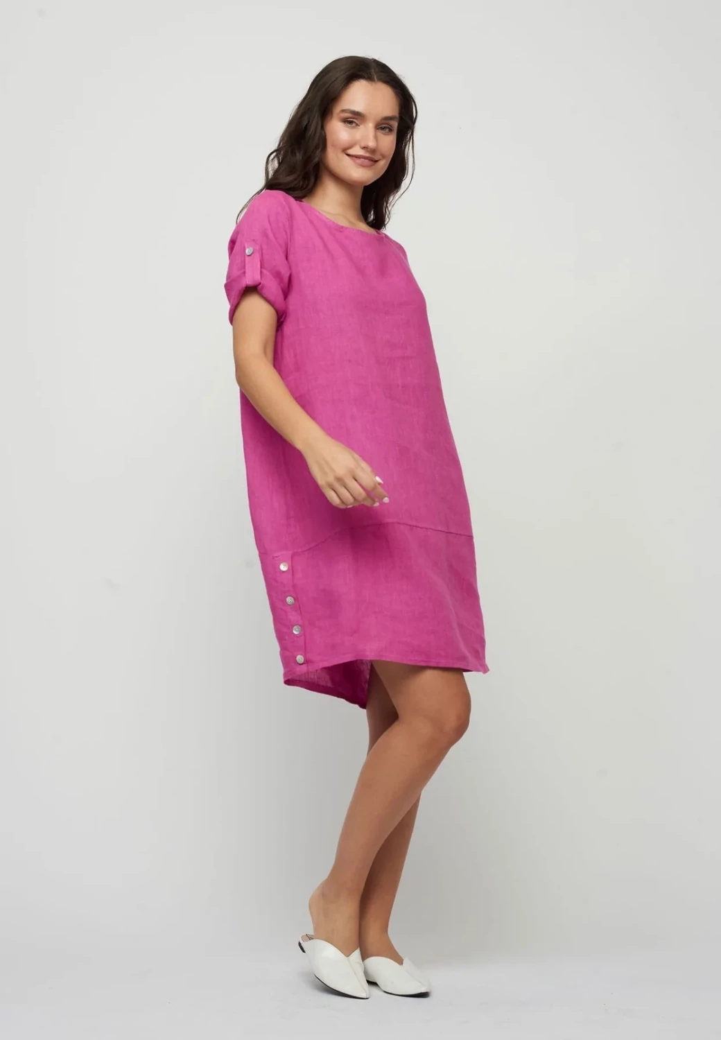 Pistache S-5078 Women's Linen Dress w/ Back Pleats