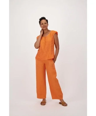 Spanner 224196 Orange Jacquard Linen Slvless Top