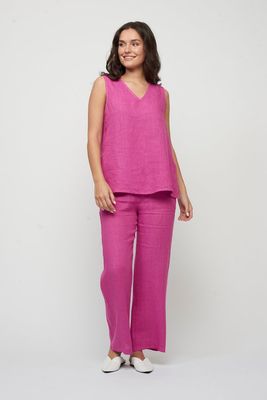 Pistache P-0056 Women's Sleeveless V-Neck Linen Top/