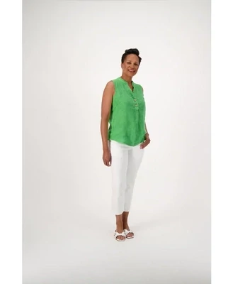 Spanner 224195 Green Vneck Slvless Linen Top