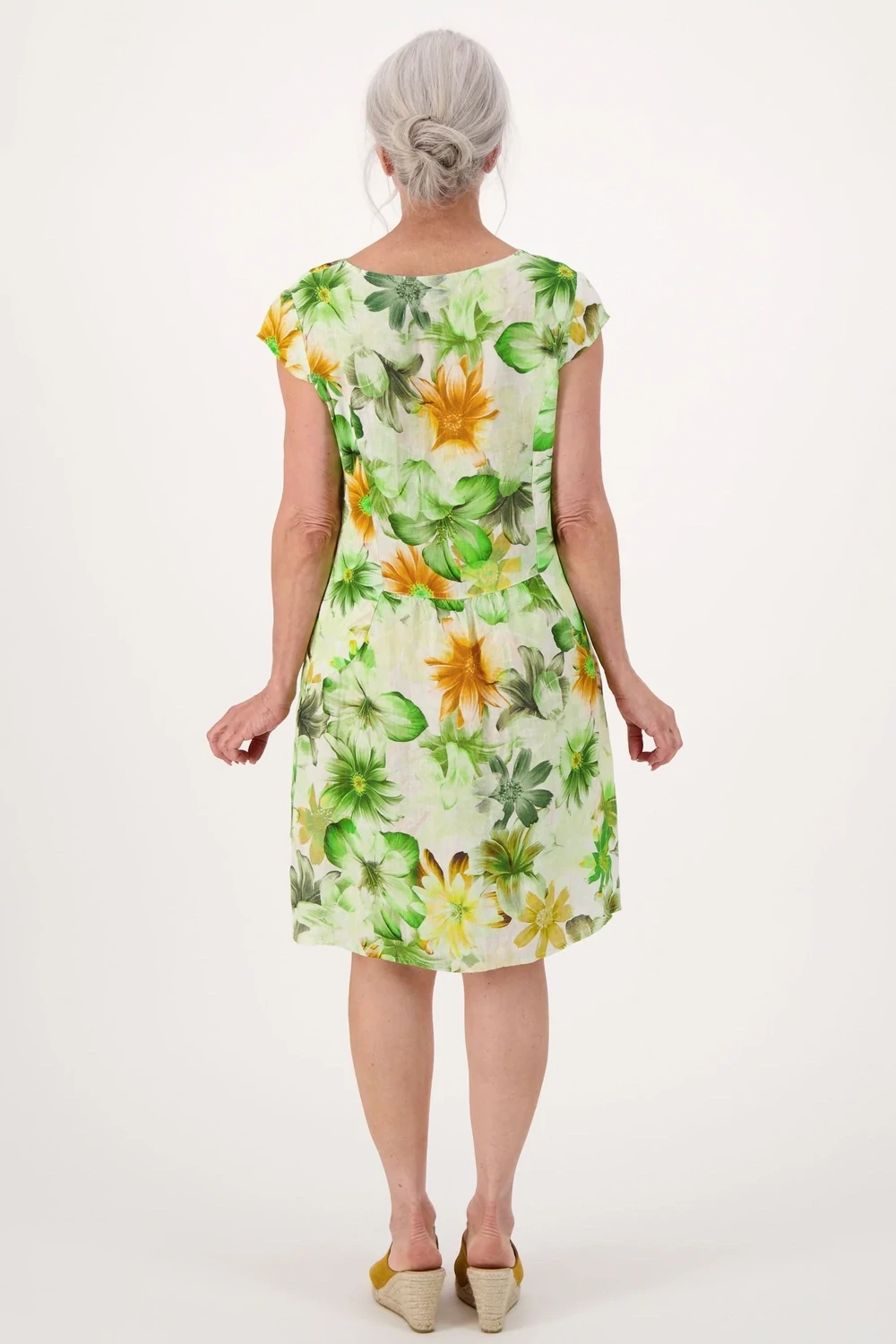 Spanner 224191 Green Floral Print Linen Dress