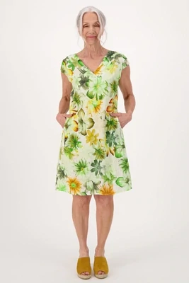 Spanner 224191 Green Floral Print Linen Dress