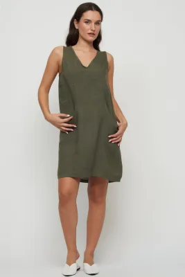 Pistache AR-0273 Women's Linen Dress w/ Elastic Underarm