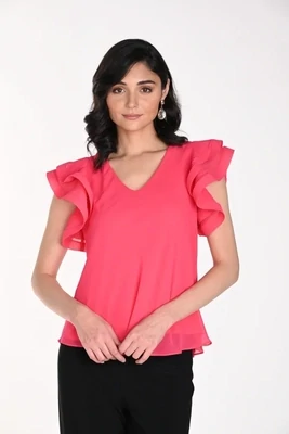 Frank Lyman 242175 Women's Ruffle Slv Chiffon Top/ DAHLIA
