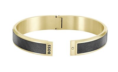 BOSS 1580507M Men's LYG IP w/ Black Leather Bracelet M