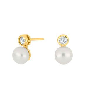 Joanli Nor NOMI-30454215900 Gold Plated CZ Pearl Stud Earrings