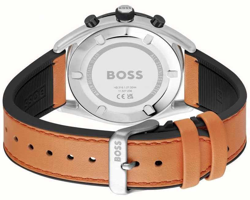 BOSS 1514025 Men's BossLeather Strap Watch – Orange & Black