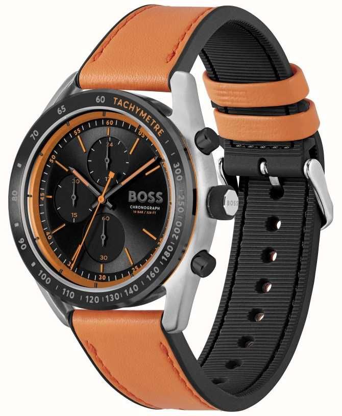 BOSS 1514025 Men's BossLeather Strap Watch – Orange & Black