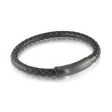 Italgem SLB127 Men's Black IP Matte S. Steel Magnetic Clasp Black Leather Bracelet, Size: 7.75"