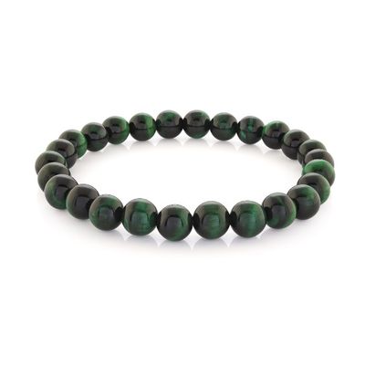 Italgem BB-200-M GreenTiger Eye 8mm Stretch 25 Bead Bracelet
