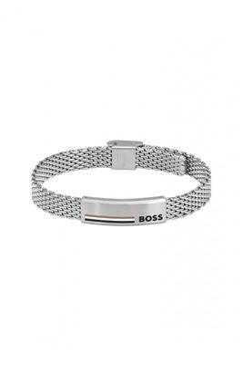 BOSS 1580611 Men's Alen S. Steel Mesh Cuff & Signature Enamel Plate Bracelet