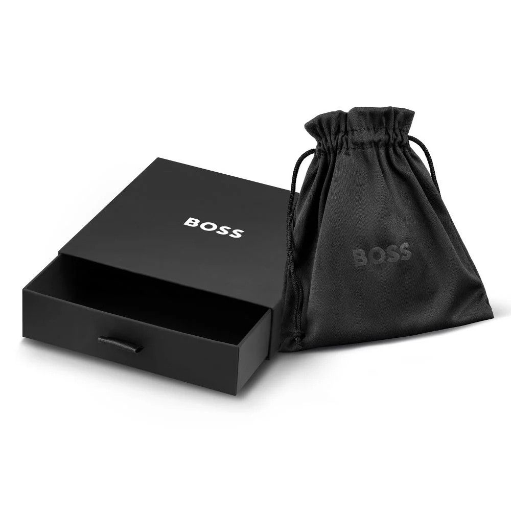 BOSS 1580611 Men's Alen S. Steel Mesh Cuff & Signature Enamel Plate Bracelet