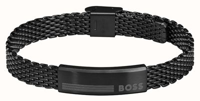 BOSS 1580612 Men's Alen Black S. Steel Mesh Cuff & Black-IP Bracelet