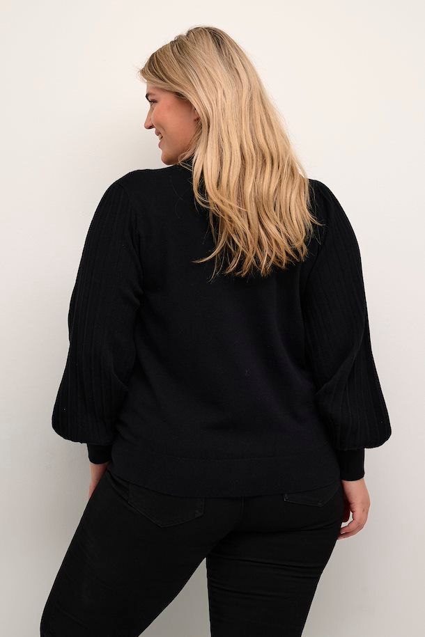 Kaffe Curve 10581811 Women’s Long Sleeve Loni Knit Pullover Sweater – Black Deep
