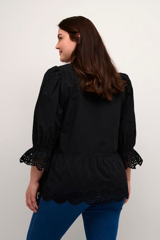 Kaffe Curve 10581517 Women’s 3/4 Sleeve Maja Blouse – Black Deep