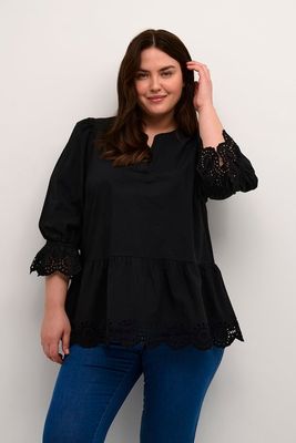 Kaffe Curve 10581517 Women’s 3/4 Sleeve Maja Blouse – Black Deep