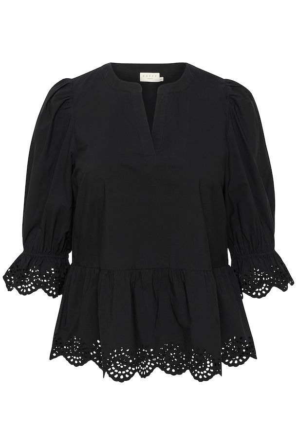 Kaffe Curve 10581517 Women’s 3/4 Sleeve Maja Blouse – Black Deep