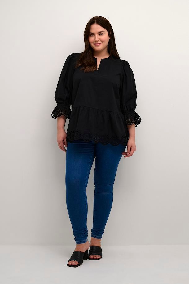 Kaffe Curve 10581517 Women’s 3/4 Sleeve Maja Blouse – Black Deep