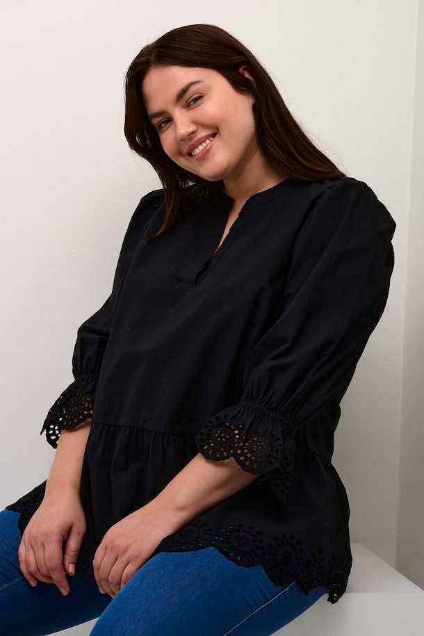 Kaffe Curve 10581517 Women’s 3/4 Sleeve Maja Blouse – Black Deep