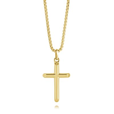 Italgem SC182-GO Men's Gold-IP S.Steel Polished Round Box Chain & Cross Pendant Necklace/22"
