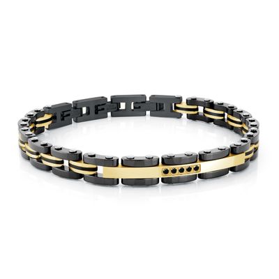 Italgem SMB566 Men's Gold IP Steel Ceramic Black CZ Bracelet