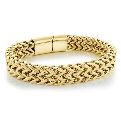 Italgem SMB519 Men's 8.5" Gold IP Steel 12mm Flat Franco Sideways Clasp Bracelet