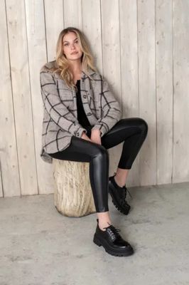 Tribal 7522O-4650-0002 Women’s Faux Leather w/ Combo Back Leggings – Black