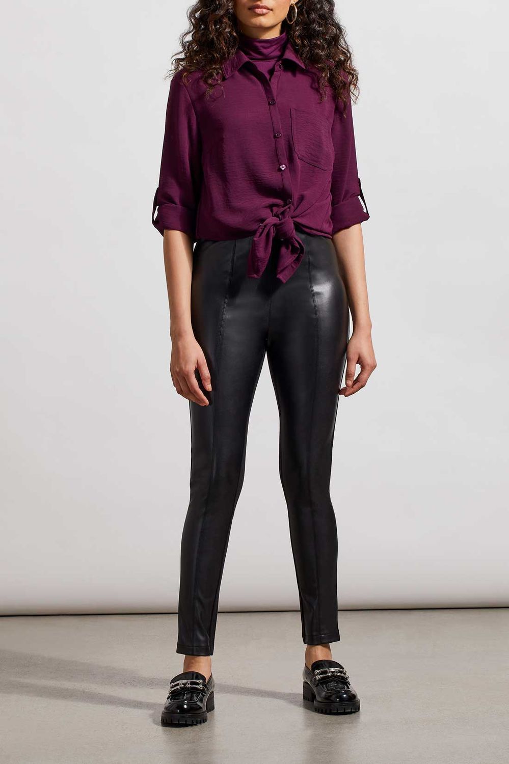 Tribal 7522O-4650-0002 Women’s Faux Leather w/ Combo Back Leggings – Black