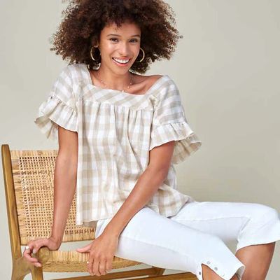 Tribal 4973O-3708-0340 Women's Ruffle Slv Blouse w/ Back Tie/ FLAX