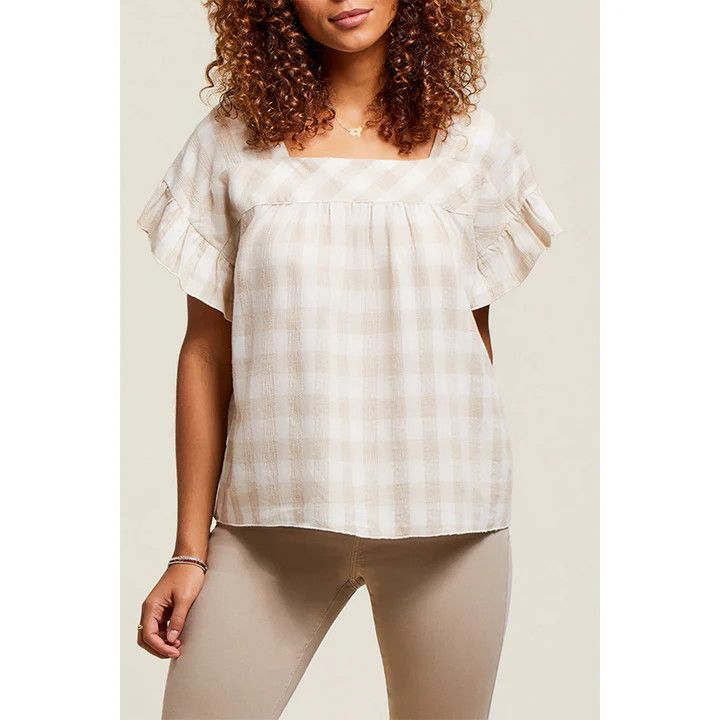 Tribal 4973O-3708-0340 Women's Ruffle Sleeve Blouse w/ Back Tie – Flax