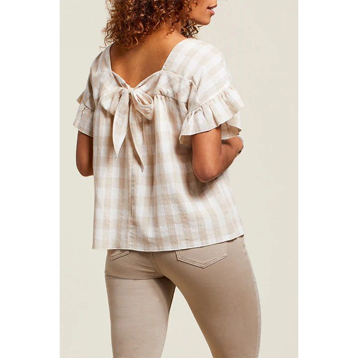 Tribal 4973O-3708-0340 Women's Ruffle Sleeve Blouse w/ Back Tie – Flax