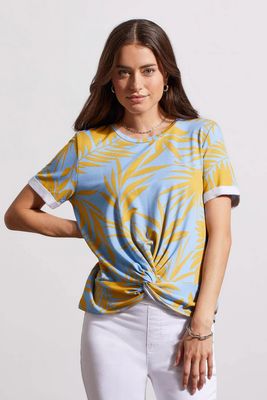 Tribal 7702O-1567-3066 Women's Short Sleeve Front Knot Shirt – Tide Blue