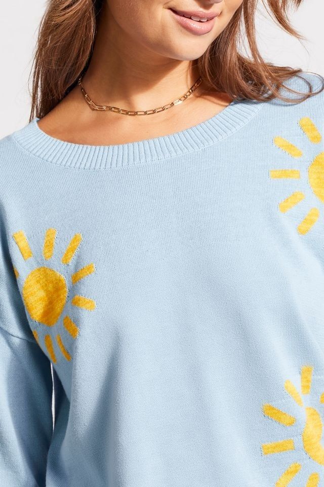 Tribal 5465O-576-3066 Women's 3/4 Sleeve CN Jacquard Sweater – Tide Blue