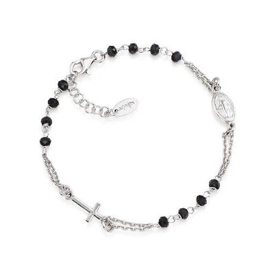 Amen BROBN3 Women's Sterling Silver & Black Crystals Rosary Bracelet - Rosary Crystal