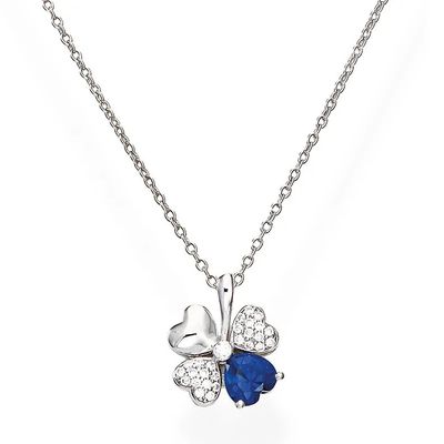 Amen CLPQUBBL Women's Sterling Silver Quadricuore White & Blue-CZ Pendant Necklace - Quadricuore