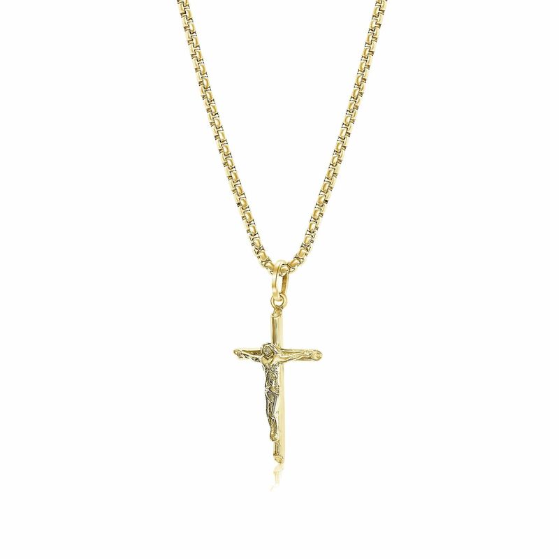 Italgem SC160 Men's Gold-IP S. Steel Jesus Cross Necklace 22"