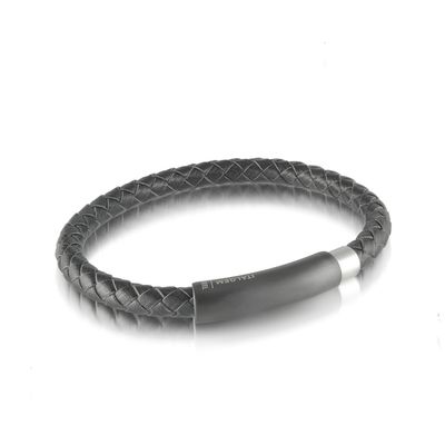 Italgem SLB125 Men's S. Steel Black IP Matte Clasp Black Leather Bracelet