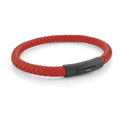 Italgem SLB544 Men's Black IP S. Steel Push Clasp Red Leather Bracelet 8"