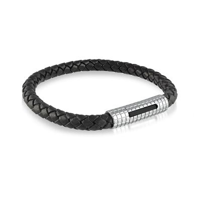 Italgem SLB95 Men’s S. Steel Black IP Push Clasp Design Black Leather Bracelet
