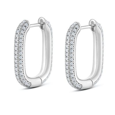 Miss Mimi 13-143797-01/00 Sterling Silver Be Square Large Pave Hoop Earrings