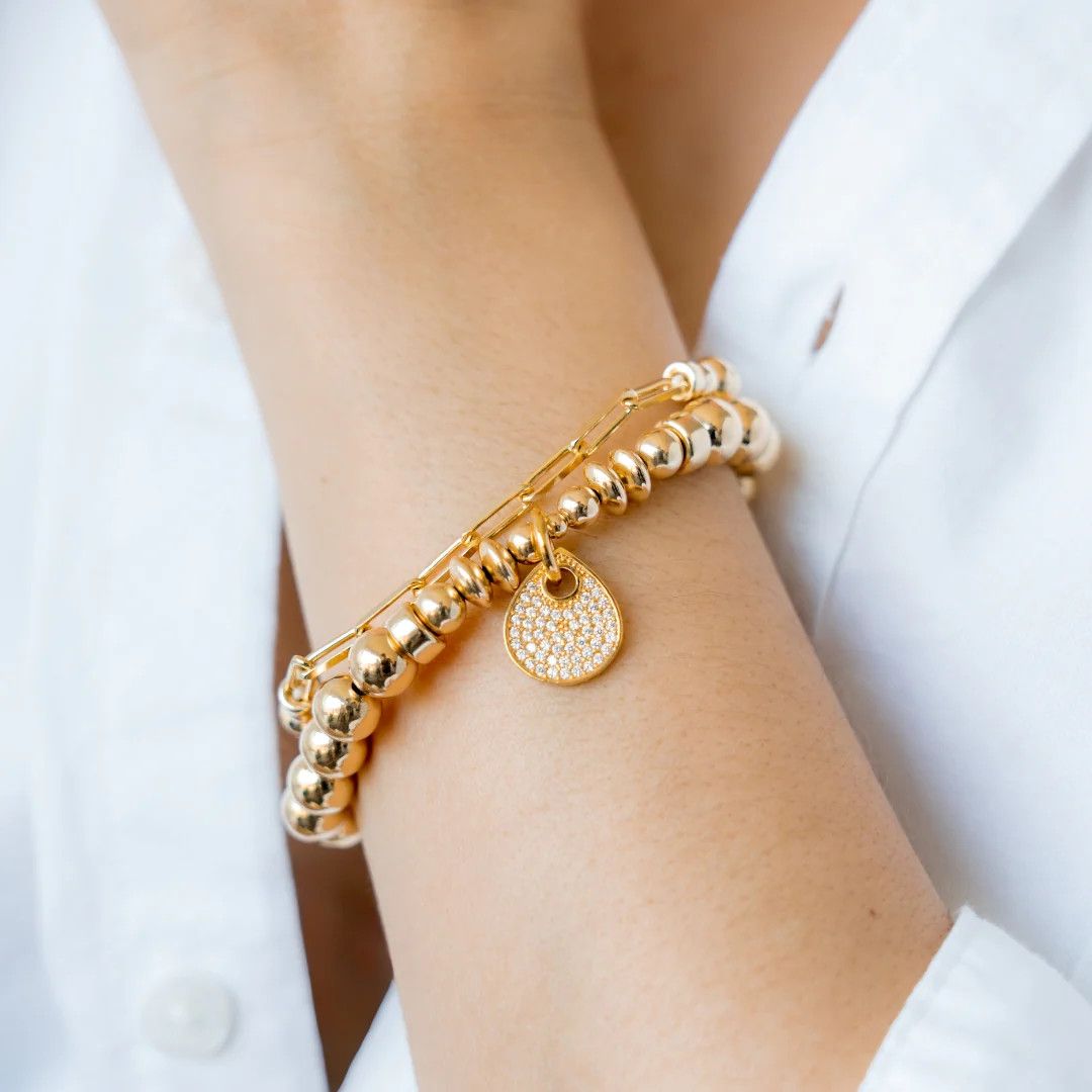 Beblue BBEFFORT-GLD Gold Be Effortless Bead & Paper Clip Link Bracelet