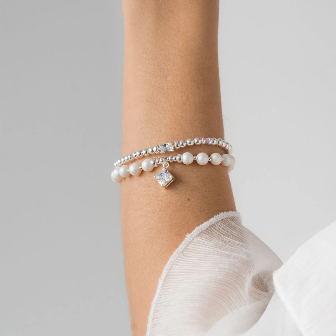 Beblue BBCONT-HT-CZ Silver Be Contemorary Bead & White CZ Bracelet - Haute Joy
