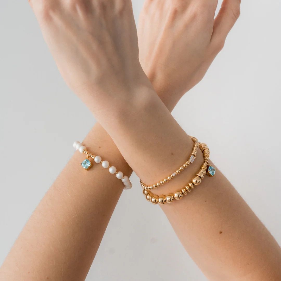 Beblue BBSURCONT-HT-CZ Gold Be Contemorary Bead & White CZ Bracelet - Haute Joy