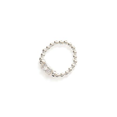 Beblue BRESTY-HT-CZ Silver Be In Style Bead & White CZ Elastic Ring - Haute Joy