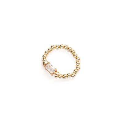 Beblue BRESURSTY-HT-CZ Gold Be In Style Bead & White CZ Elastic Ring - Haute Joy