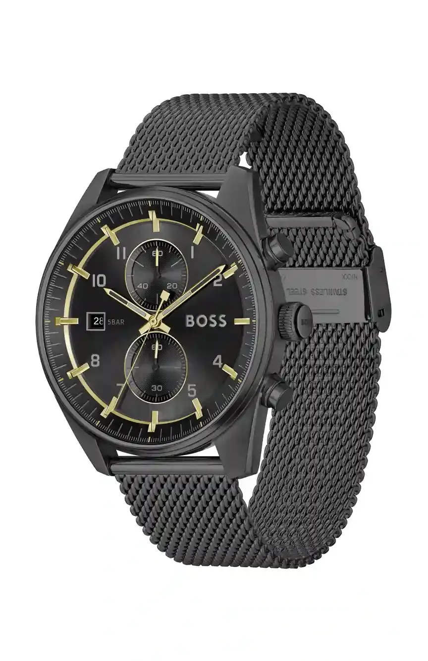 BOSS 1514150 Men's Skytraveller Quartz Watch Black-Gold