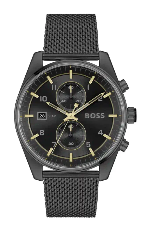 BOSS 1514150 Men's Skytraveller Quartz Watch Black-Gold