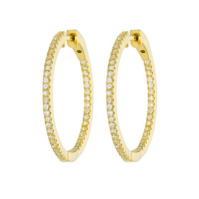 Miss Mimi 13-142496-02/WH 14kt Gold-Plated & White CZ Medium Inside Out Hoop Earrings